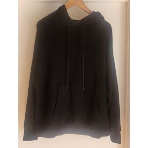 Jluxlabel Black Waffle Knit Hoodie Long Sleeve Pocket Pullover Top‎ Medium